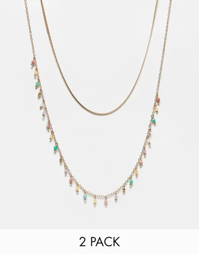 Accessorize 2 pack of beaded chain necklaces in gold