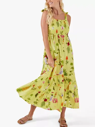 Accessorize Botanical Print Cotton Linen Blend Maxi Dress, Yellow/Multi - Yellow/Multi - Female