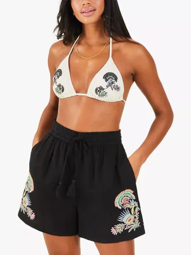 Accessorize Embroidered Linen Shorts, Black/Multi - Black/Multi - Female