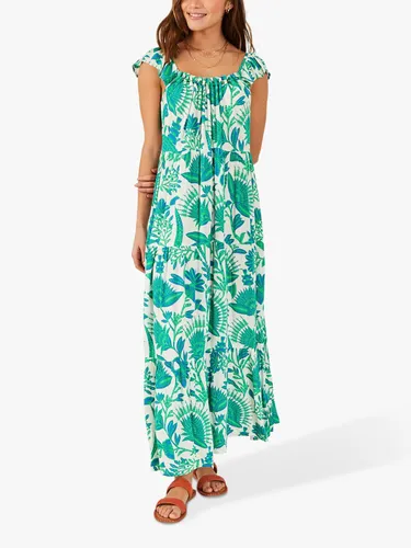Accessorize Fan Botanicals Beaded Neck Maxi Dress, Teal - Teal - Female