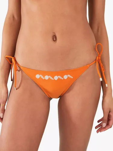 Accessorize Ornamental Embroidered Tie Side Bikini Bottoms, Orange - Orange - Female