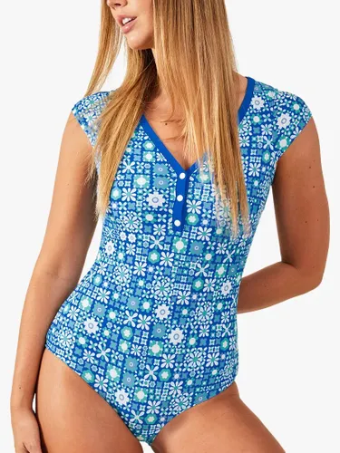 Accessorize Retro Tiled Swimsuit, Blue/Multi - Blue/Multi - Female