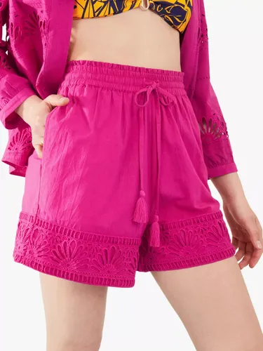 Accessorize Shell Broderie Shorts, Pink - Pink - Female