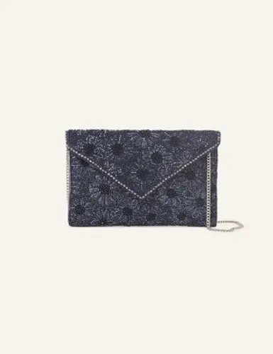 Accessorize Womens Beaded Chain Strap Clutch Bag - Navy, Navy,Silver