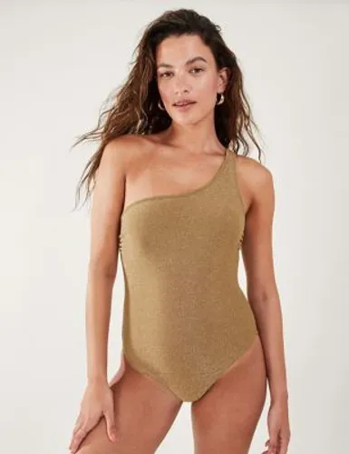 Accessorize Womens Metallic One Shoulder Swimsuit - 14 - Gold, Gold