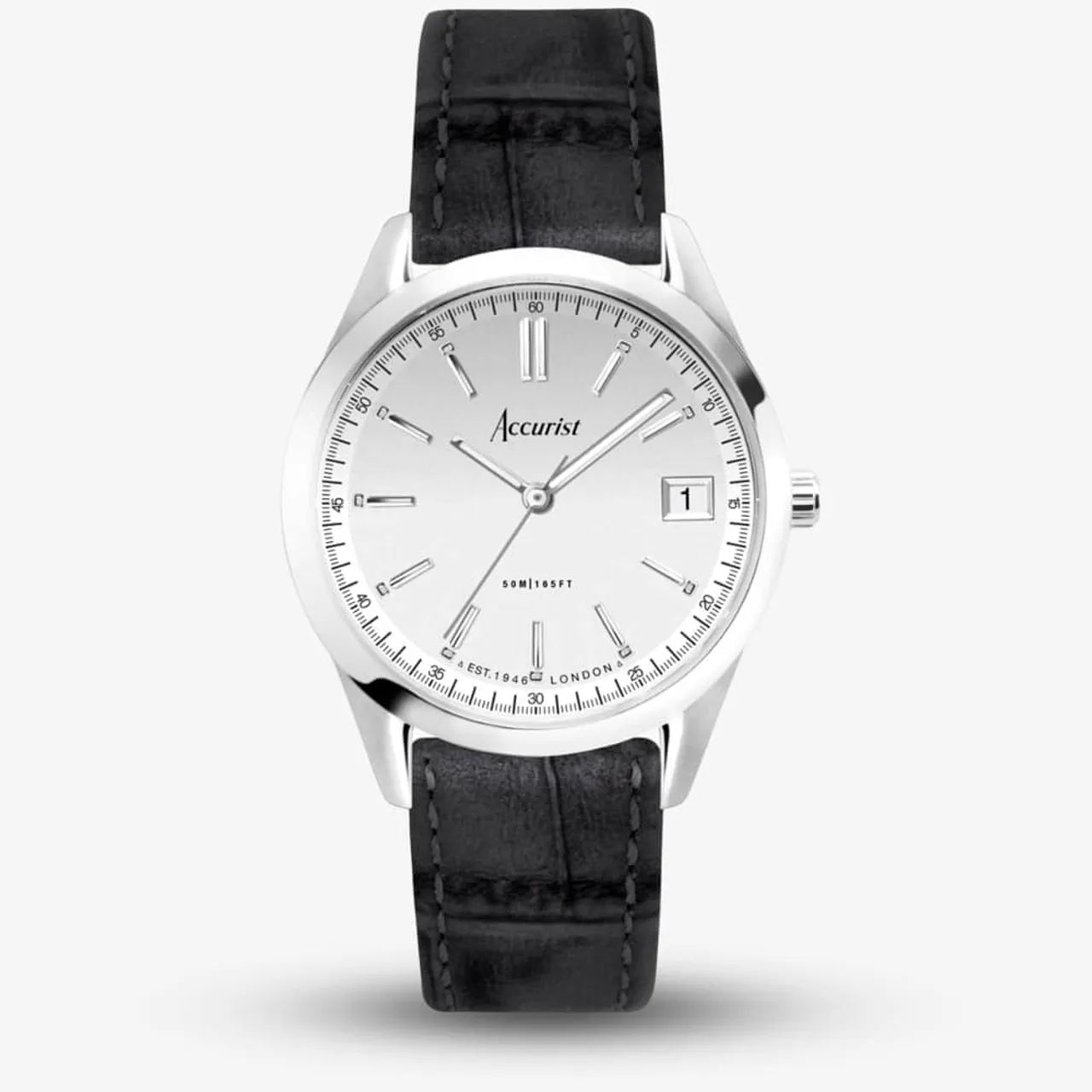 Accurist Everyday Black Leather Strap Watch 74006