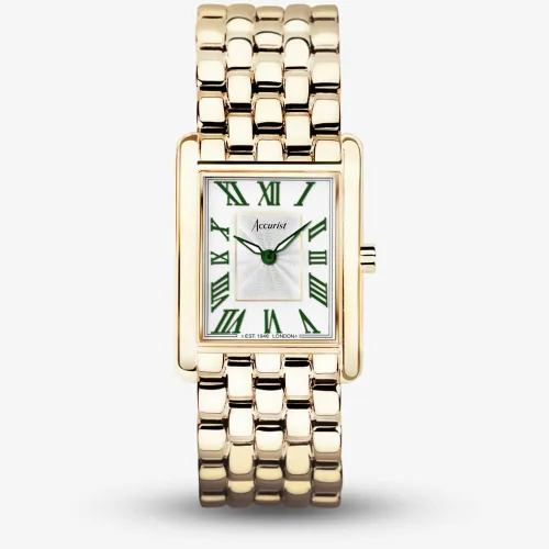 Accurist Rectangle Gold With Green Roman Numerals Watch 71008