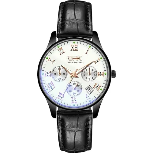 Ackssi Men's Analog Quartz Watch with Leather Strap
