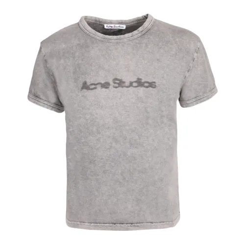Acne Studios , Grey Logo Print Cotton T-Shirt ,Gray female, Sizes: