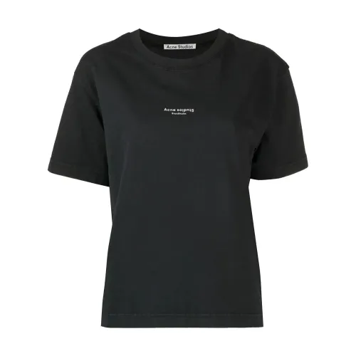Acne Studios , Logo Print Cotton T-Shirt ,Black female, Sizes: