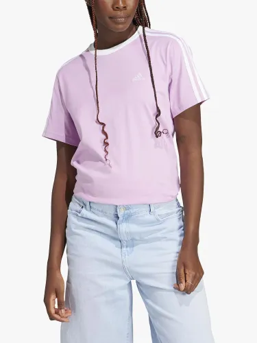 adidas 3-Stripes Boyfriend Cotton T-Shirt, Bliss Lilac/White - Bliss Lilac/White - Female