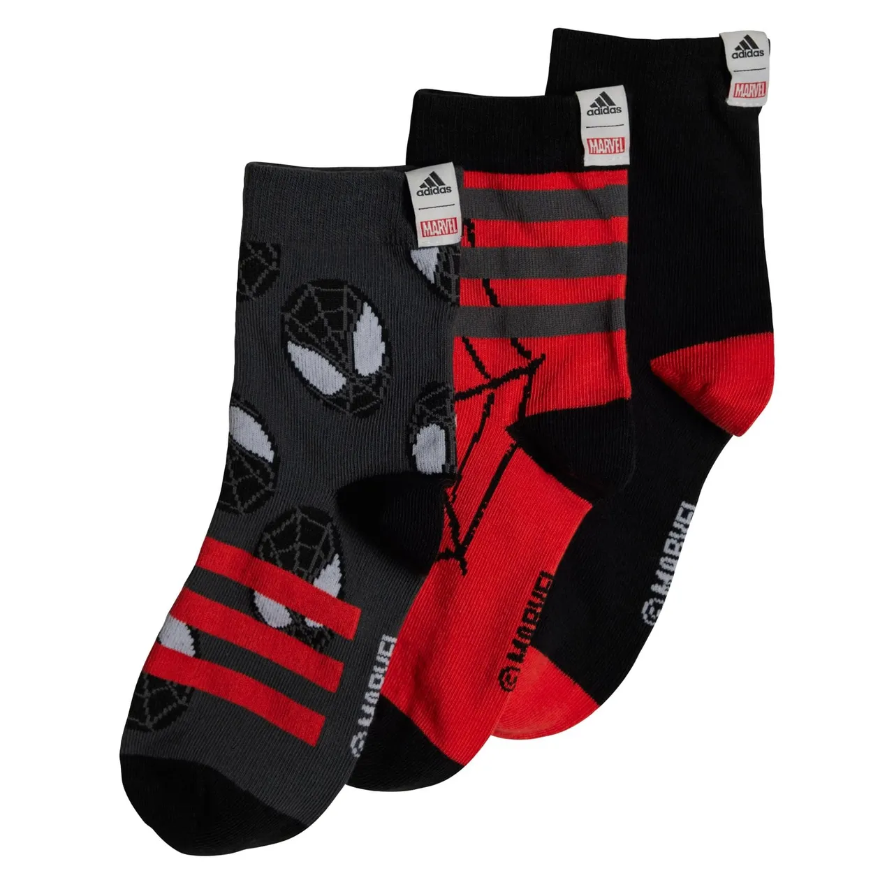 adidas Boy's Marvel Spider-Man Crew 3 Pairs Crew Socks