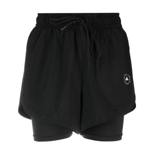 Adidas by Stella McCartney , Layered Track Shorts with Perforated Detailing ,Black female, Sizes:
