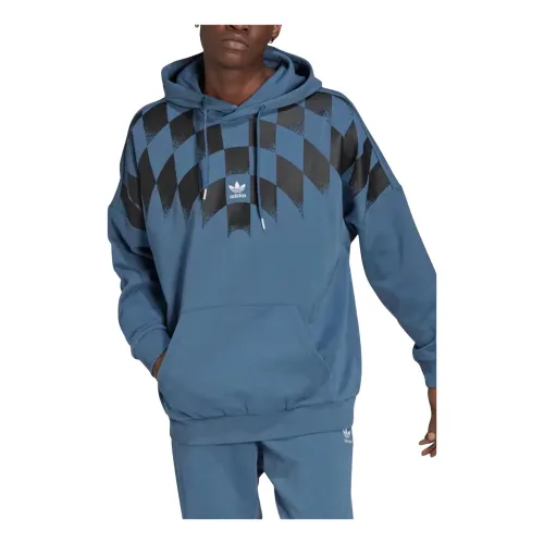Adidas , Checked Blue Hooded Sweatshirt ,Blue male, Sizes: