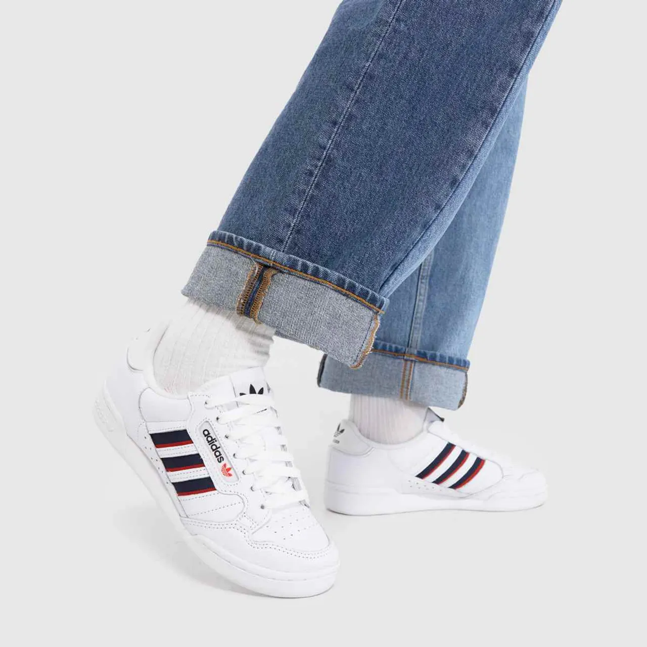 Adidas Continental 80 Stripe Trainers In White & Navy