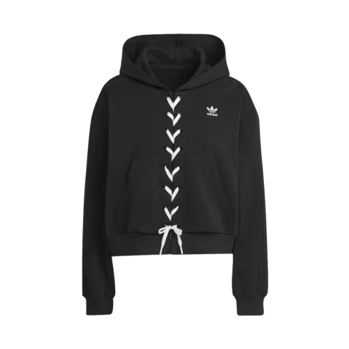 Adidas , Cropped Hoodie with Lace Details ,Black female, Sizes: