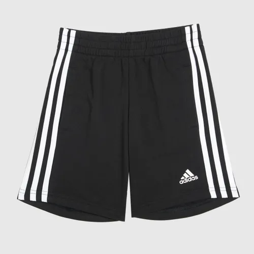 Adidas Essentials 3 Stripe Shorts In Black & White