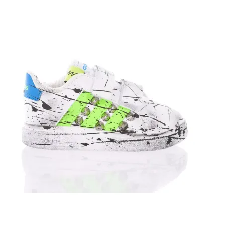 Adidas , Handmade White Blue Fluorescent Sneakers ,Multicolor unisex, Sizes: