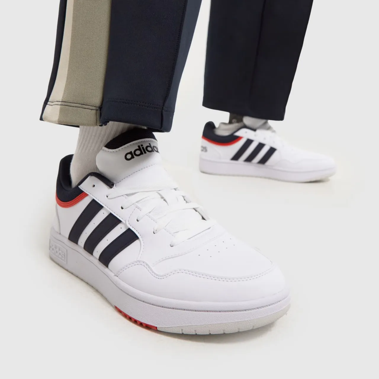 Adidas Hoops 3.0 Trainers In White & Navy