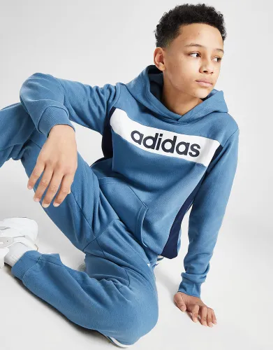 adidas Linear Logo Colour Block Hoodie Junior - Blue