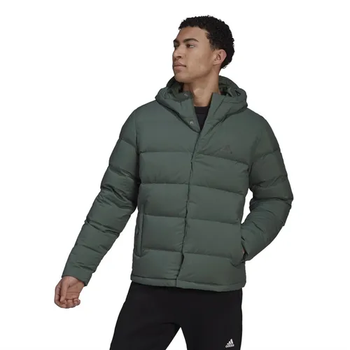 adidas Mens Helionic Hooded Down Jacket Green Oxide