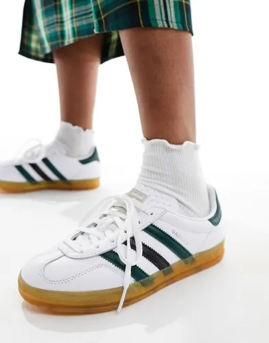 adidas Originals Gazelle Indoor trainers in white and green-Black