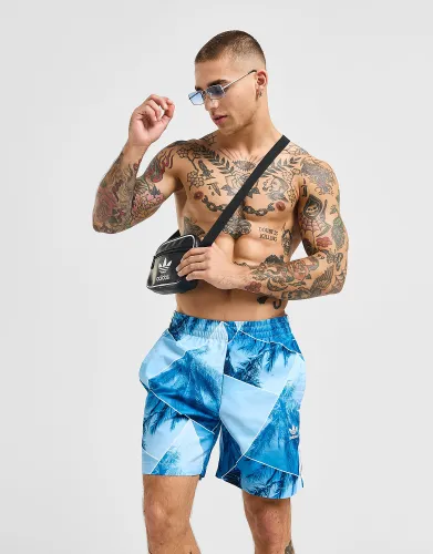 adidas Originals Palm All Over Print Swim Shorts - Blue - Mens