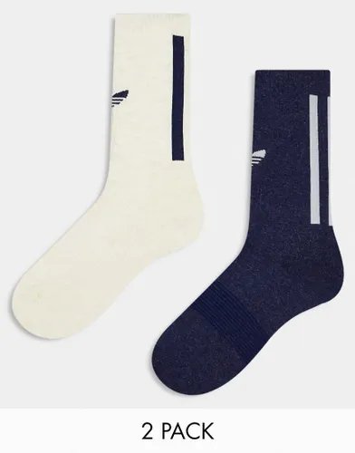 adidas Originals Trefoil 2-pack socks in off-white and navy-Multi