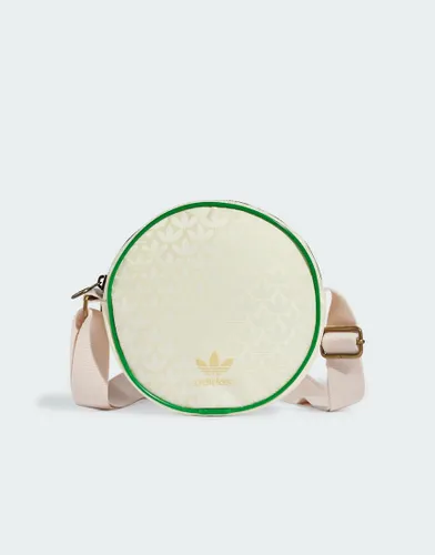 adidas Originals trefoil monogram jacquard round bag in white