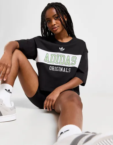 adidas Originals Varsity Crop Panel T-Shirt - Black - Womens