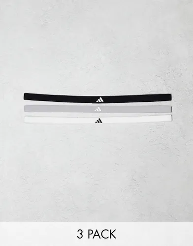 adidas Training elastic headband 3 pack in black, grey and white