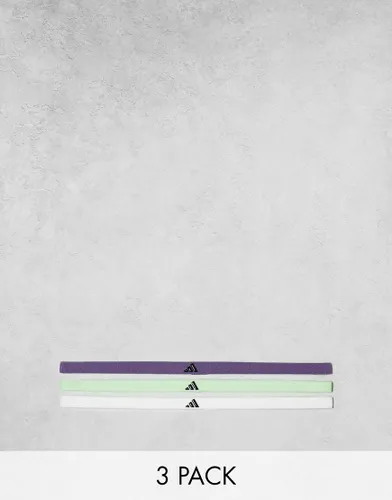 adidas Training elastic headband 3 pack in green, purple and white
