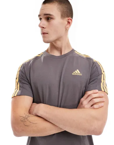 adidas Training three stripe t-shirt in charcoal-Grey