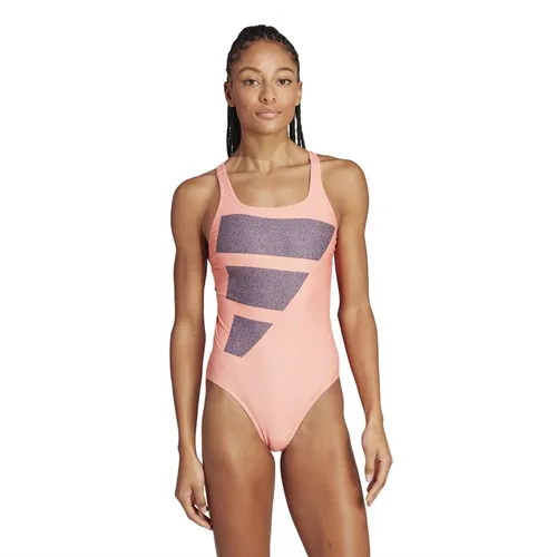 adidas Womens Big Bars Graphic Swimsuit Coral Fusion/Shadow Navy/White