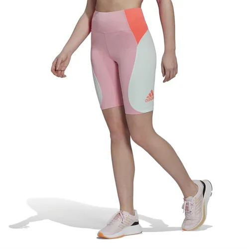 adidas Womens Designed To Move Aeroready Colorblock Tight Shorts Light Pink/Ice Mint/Turbo