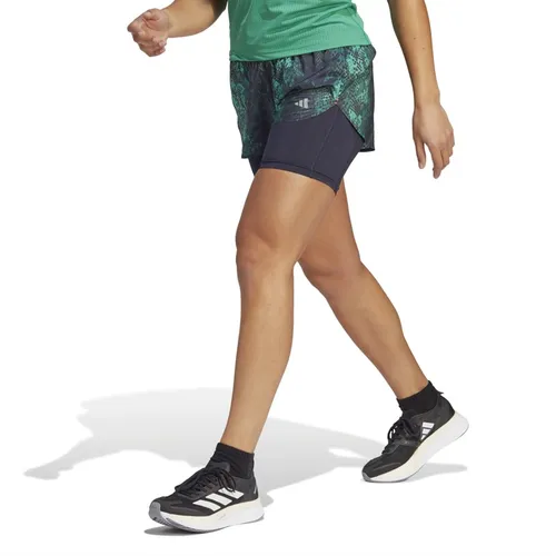 adidas Womens Fast 2 In 1 All Over Print Shorts Black/Collegiate Green/Semi Court Green