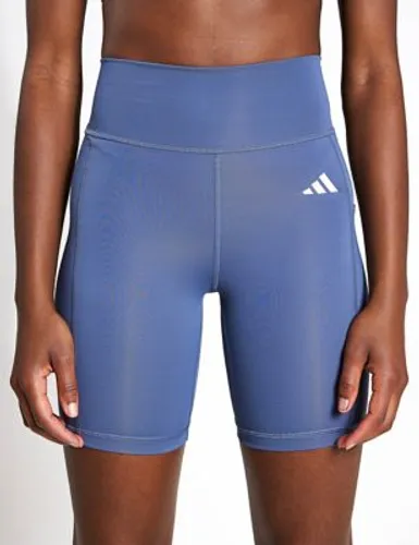 Adidas Womens Optime 7-Inch High Waisted Gym Shorts - XS - Air Force Blue, Air Force Blue,Yellow