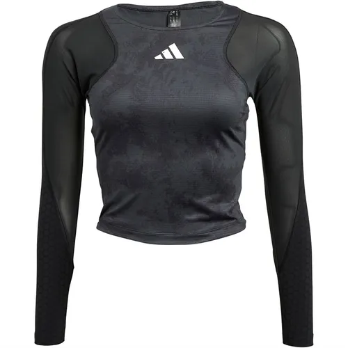adidas Womens Paris Freelift Aeroready Cropped Long Sleeve Tennis Top Carbon/Black