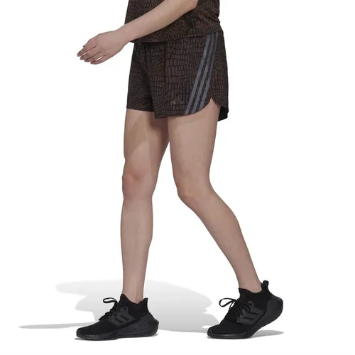 adidas Womens Run Icons 3 Stripes Crocodile Print Running Shorts Black