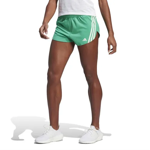 adidas Womens Run Icons Aeroready 3-Stripes Low Carbon Shorts Semi Court Green
