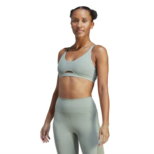 adidas Womens Yoga Studio Luxe Light Support Sports Bra Silver Green