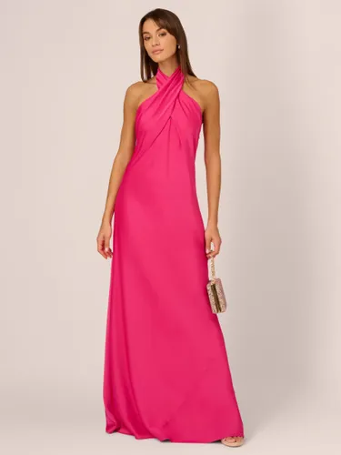 Adrianna by Adrianna Papell Halterneck Stretch Satin Maxi Dress, Hot Pink - Hot Pink - Female