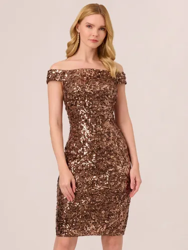 Adrianna Papell Off Shoulder Sequin Dress, Copper - Copper - Female