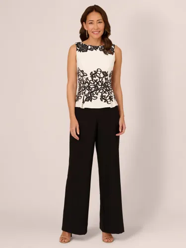 Adrianna Papell Scroll Lace Jumpsuit, Ivory/Black - Ivory/Black - Female