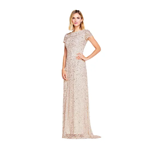 Adrianna Papell Women's Short Sleeve All Over Sequin Gown
