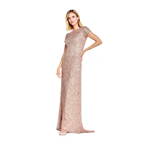 Adrianna Papell Women's sleeve All Over Sequin Gown Short