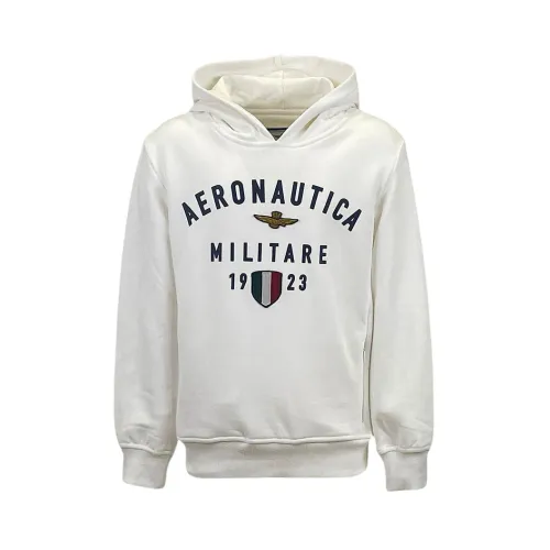 Aeronautica Militare , AM Hoodie with Print and Embroidery ,White male, Sizes: