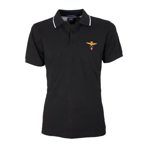 Aeronautica Militare , Basic Cotton Short Sleeve Polo Shirt ,Black male, Sizes: