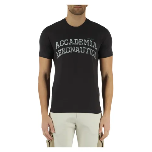 Aeronautica Militare , Cotton Logo T-shirt ,Black male, Sizes: