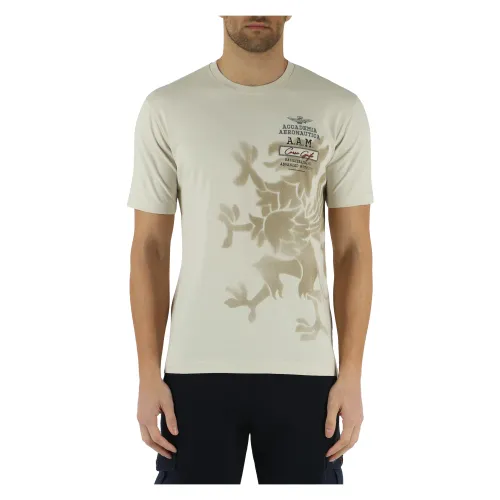 Aeronautica Militare , Cotton T-shirt with Front Logo Embroidery ,Beige male, Sizes: